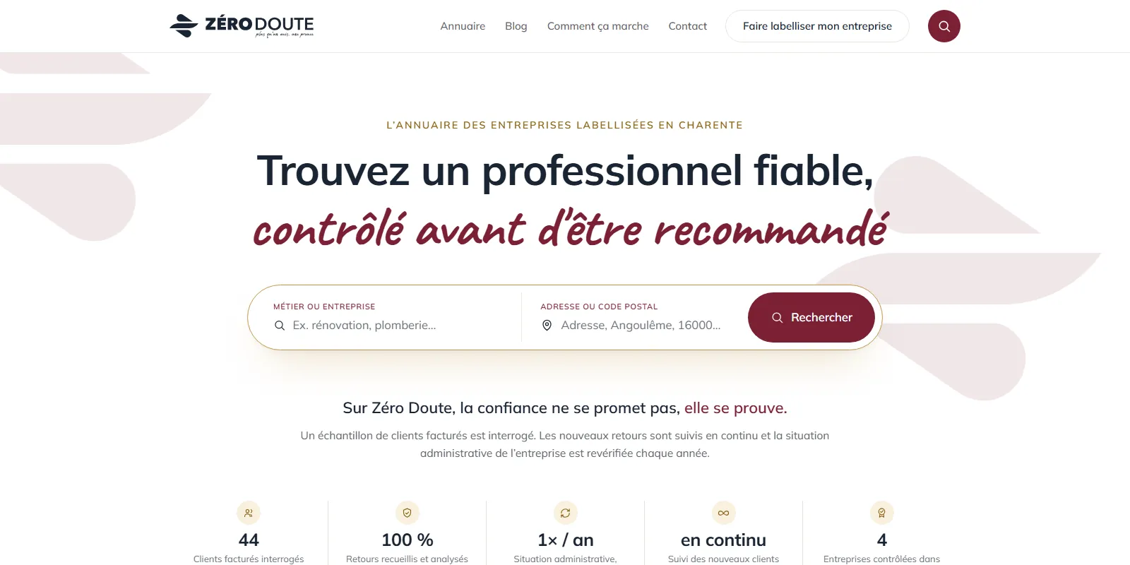 Page d’accueil du site Zéro Doute